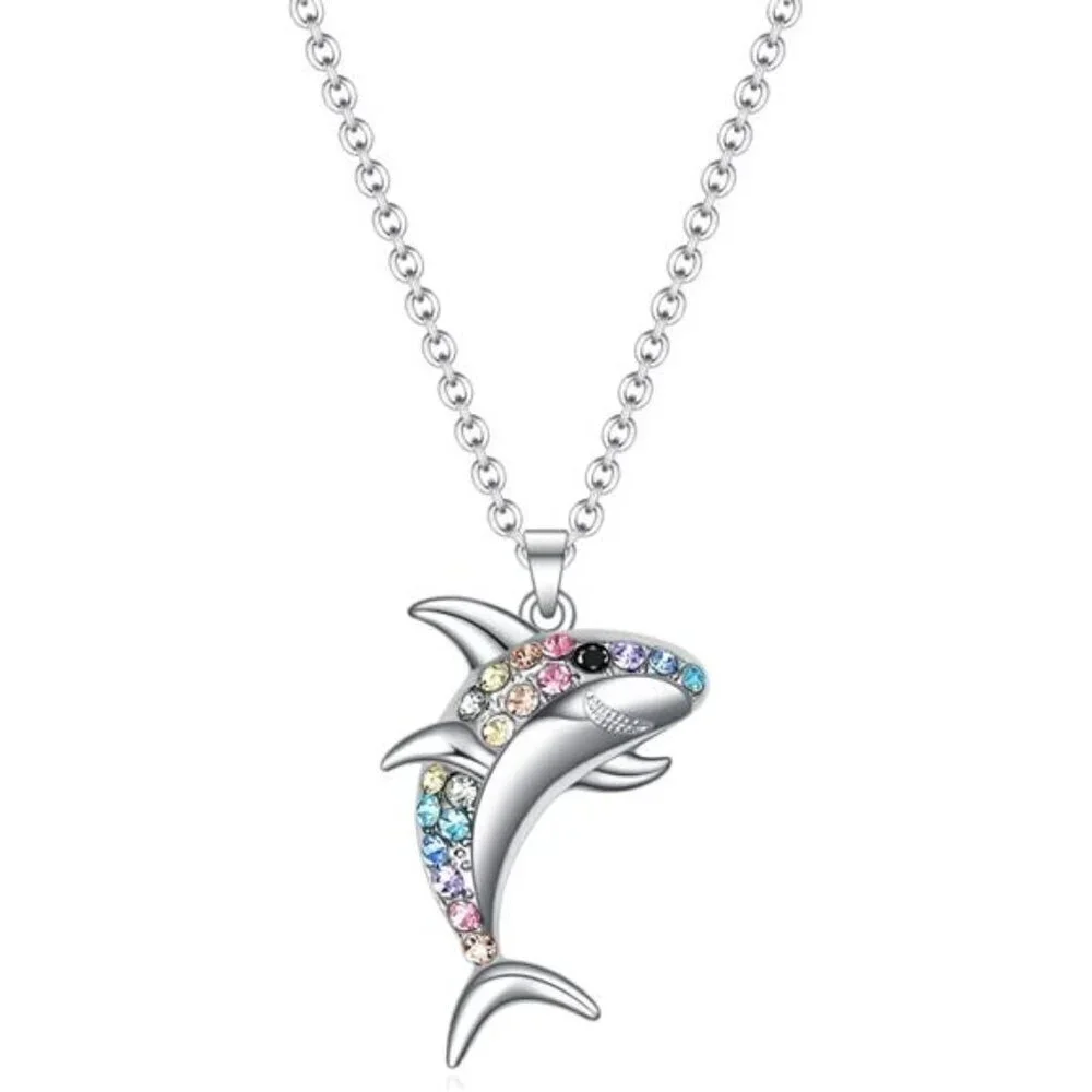 Silver Shark Rainbow Necklace for Girls Women Gift Jewelry Fashion